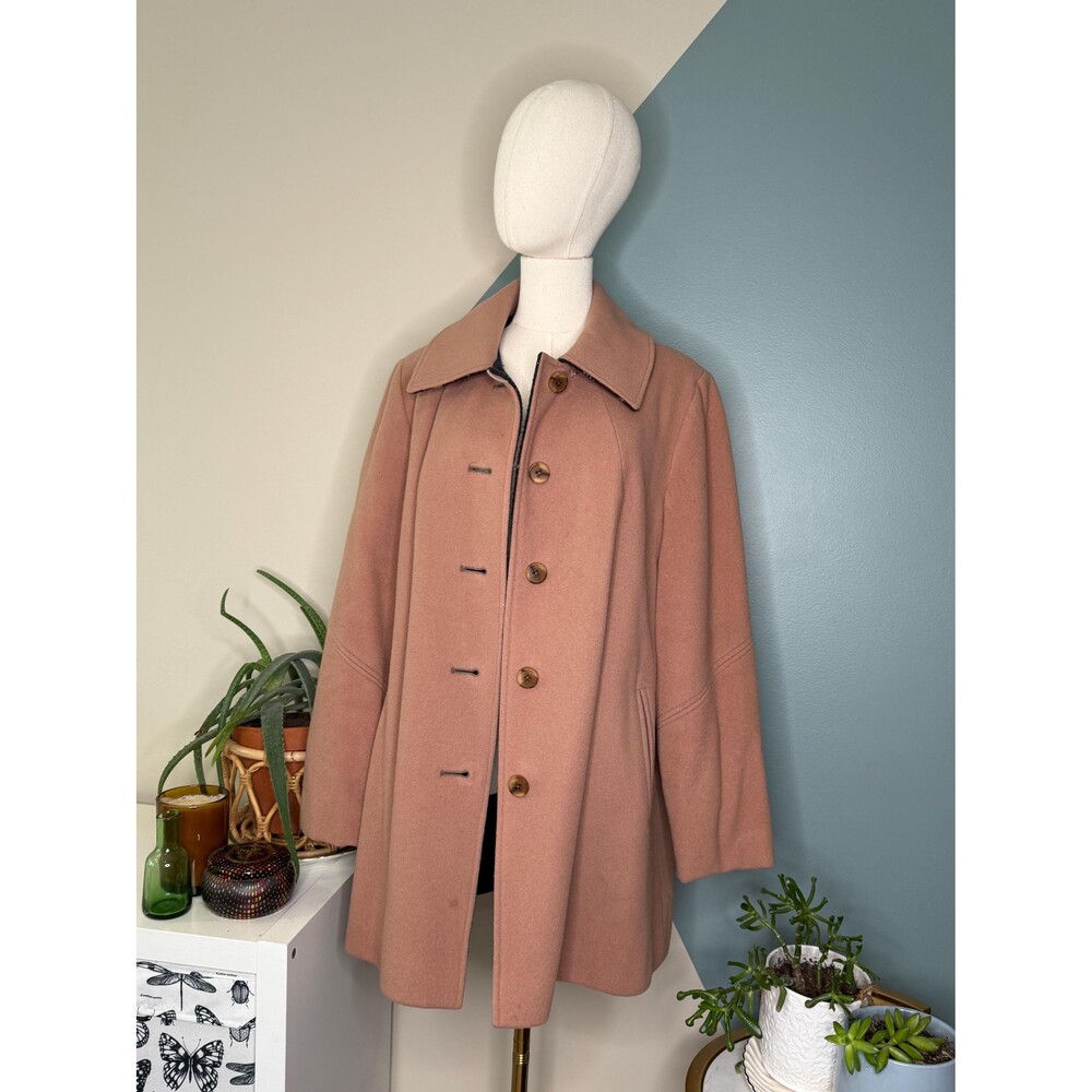 Vintage Camel Wool Coat 70s 80s Jacket Plaid Lined Winter Coat Women’s S-M - Picture 2 of 12